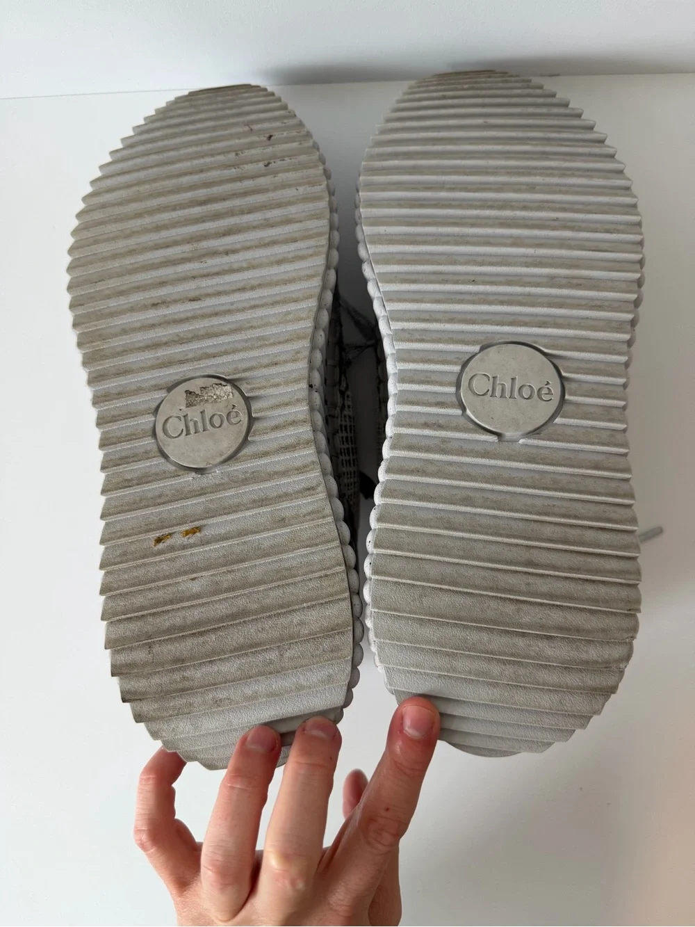 Chloé White and Silver Woven Platform Sneakers